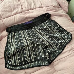 Forever 21 Black and White Patterned Elastic Waist Shorts satin